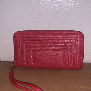 Elegant Red Leather Wristlet Wallet